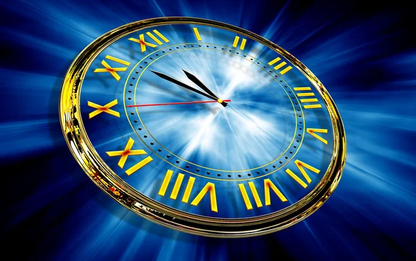 Gold clock on abstract blue background — Stock Photo, Image
