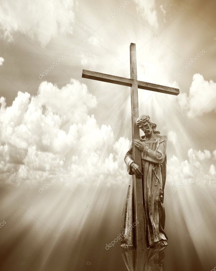 Jesus holding a cross