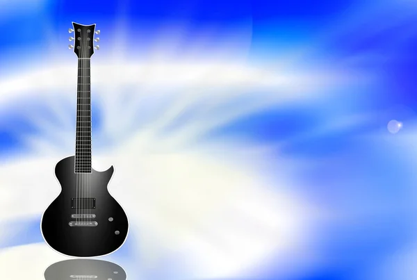 Black electric guitar on blue background — Stock Photo, Image