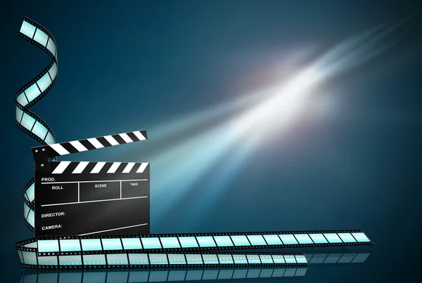 Clap Board Ameisenfilmstreifen auf dunkelblauem Hintergrund Stockbild