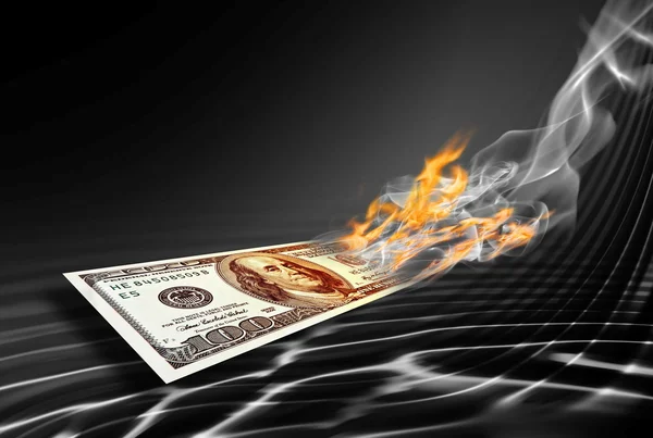 Brandende honderd dollar bankbiljet Stockafbeelding