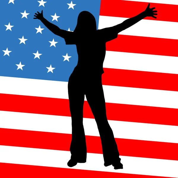 Frauensilhouette auf amerikanischer Flagge — Stockfoto