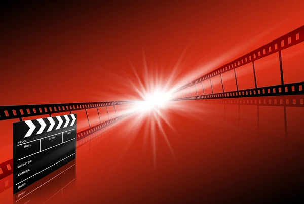 Klappa styrelsen ant filmremsa på röd bakgrund — Stockfoto
