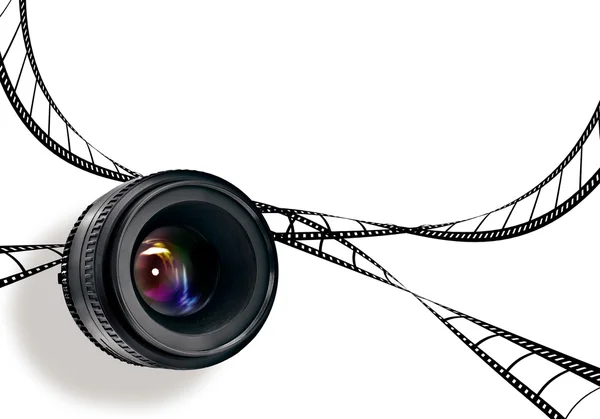 Lens & film strip op wit — Stockfoto