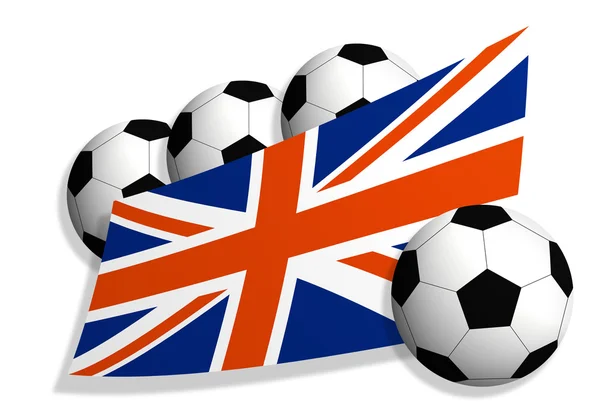 Μπάλες ποδοσφαίρου & σημαία Ηνωμένου Βασιλείου — Φωτογραφία Αρχείου