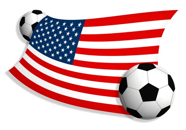 Μπάλες ποδοσφαίρου & σημαία των ΗΠΑ — Φωτογραφία Αρχείου