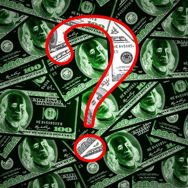 Símbolo de pregunta sobre dinero —  Fotos de Stock