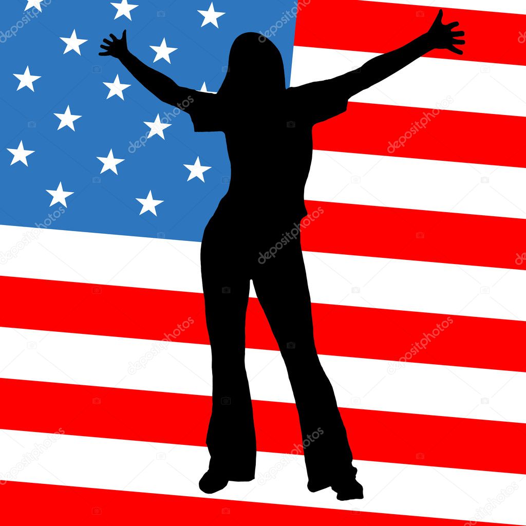 Women silhouette on american flag