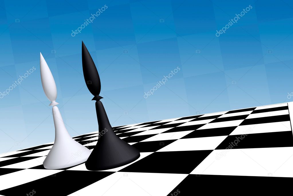 Black & white officers on chessboard