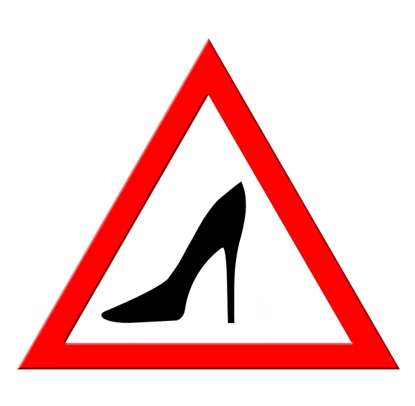 Varningsskylt med kvinnan skor silhuett — Stockfoto