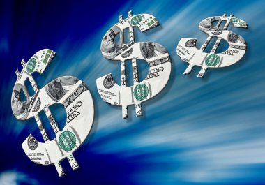 mavi zemin üzerine Amerikan Doları sembolleri