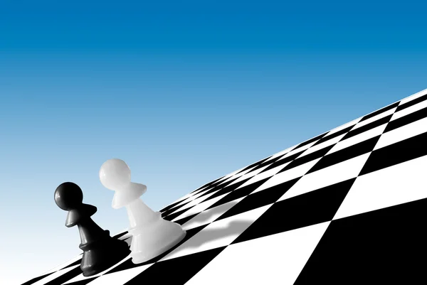 Black & white pawns on checkboard — Stock Photo, Image