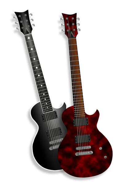 白地に赤と黒のエレク トリック ギター — ストック写真