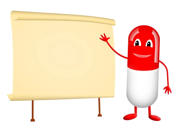 Rote Vitaminkapsel und Papierrolle — Stockfoto