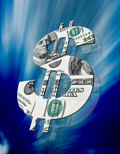 Αμερικάνικο Δολάριο σύμβολο σε μπλε φόντο — Φωτογραφία Αρχείου