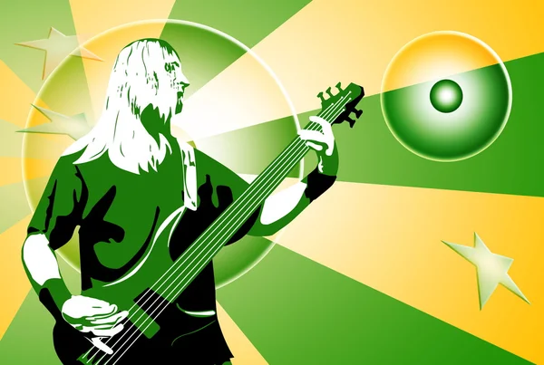Гитарист на желтом зеленом фоне — стоковое фото