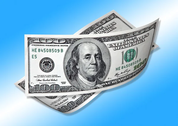 Cento dollari su sfondo blu — Foto Stock