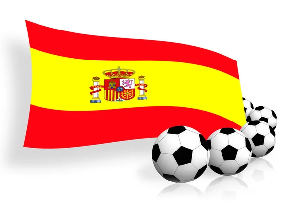 Μπάλες ποδοσφαίρου & σημαία της Ισπανίας — Φωτογραφία Αρχείου