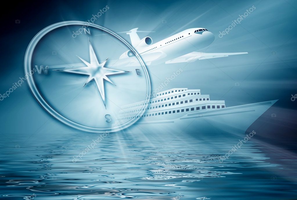 Airplane ship compass on blue background Stock Photo by ©kobets 7896563