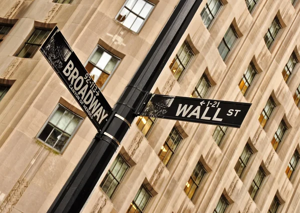 stock image Wall street and Broadway street sign