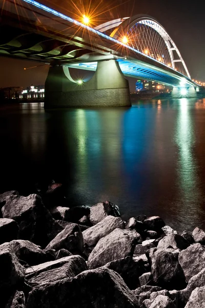 Bratislava Apollo bridge at night — Stock Photo, Image