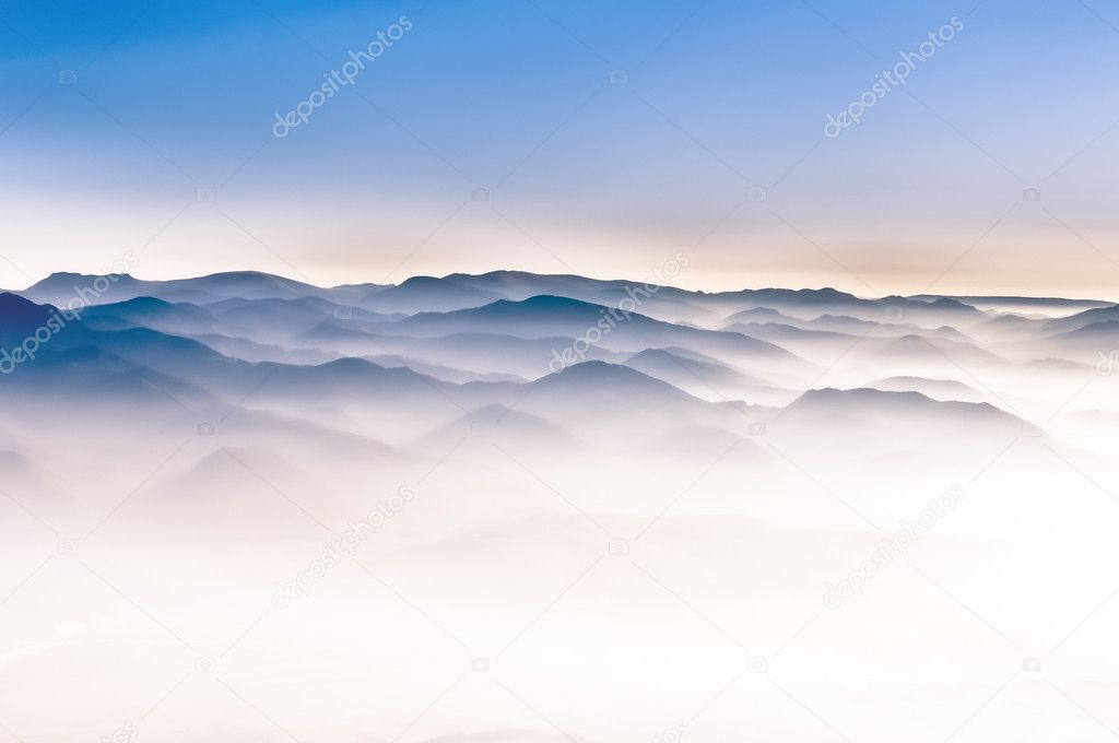 Misty mountain hills landscape
