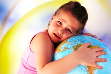 Girl with globe clipart