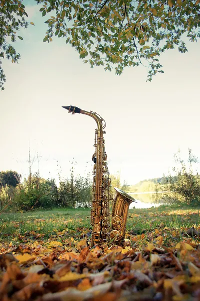Eski grungy saksafon — Stok fotoğraf