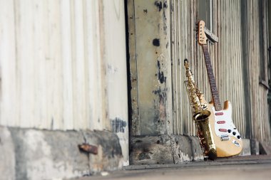 Old guitar and sax clipart