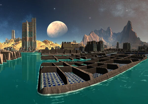 Främmande stadsbilden på sudor - fantasy planet del 03 — Stockfoto