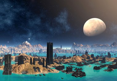 sudor - fantezi gezegeni 05 üzerinde uzaylı cityscape