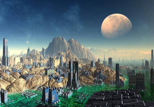 Paesaggio urbano alieno su Sudor - Fantasy Planet 04 — Foto Stock