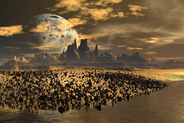 Gelber Mond - außerirdischer Planet -03 — Stockfoto