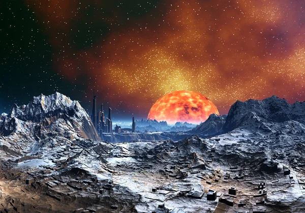 幻想行星附近的太阳 04 — 图库照片