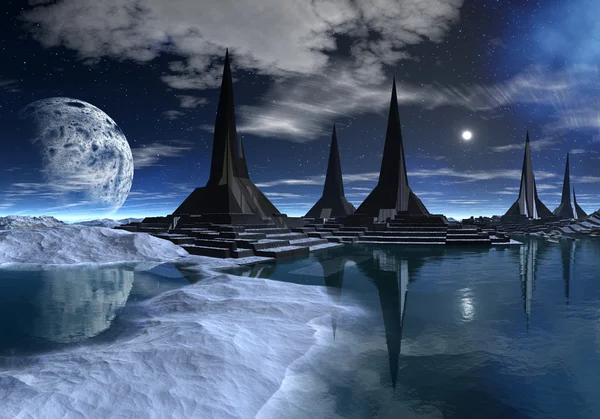 Rocket city på en främmande planet 03 — Stockfoto