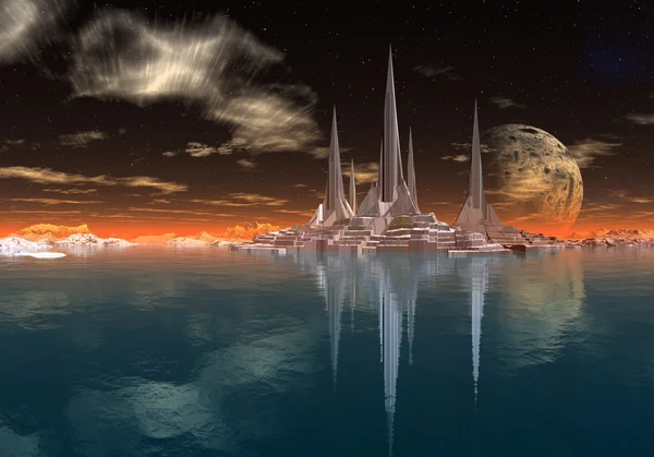 Rocket city på en främmande planet 05 — Stockfoto