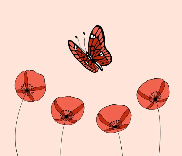 Papillon sur les fleurs — Image vectorielle