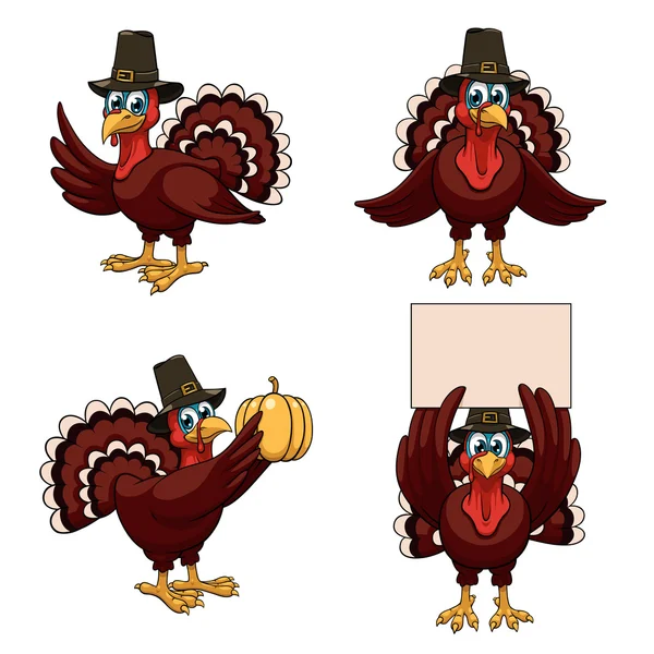 Thanksgiving turkeys set — Stock Vector