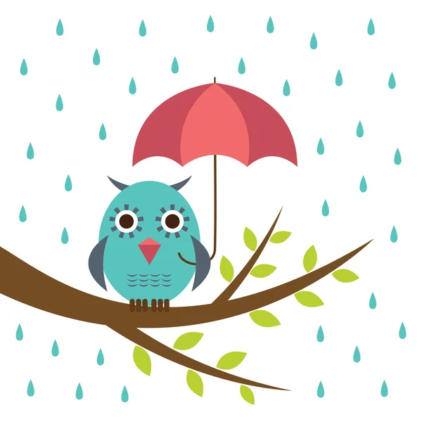 Şemsiye ile şirin baykuş — Stok Vektör