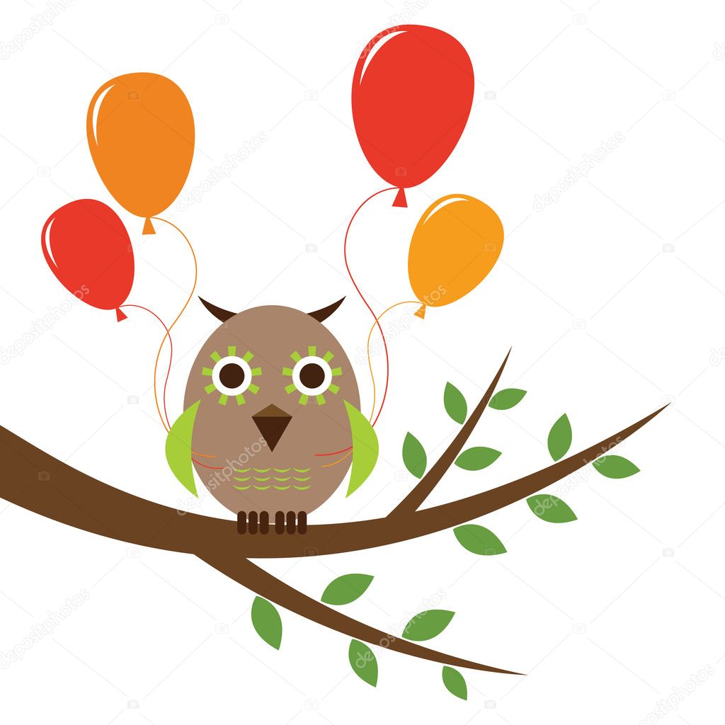 Owl with balloons