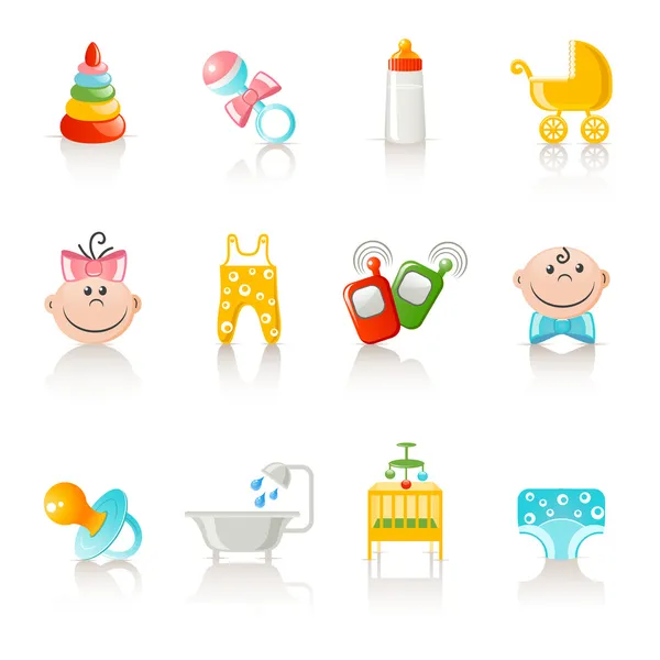 Ícones de roupas e acessórios para bebês — Vetor de Stock