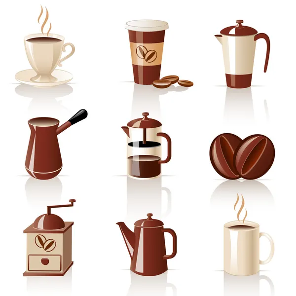 Kávé és kellékek ikonok — Stock Vector
