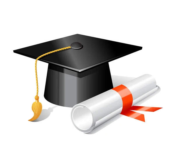 Mezuniyet şapkası ve diploması — Stok Vektör