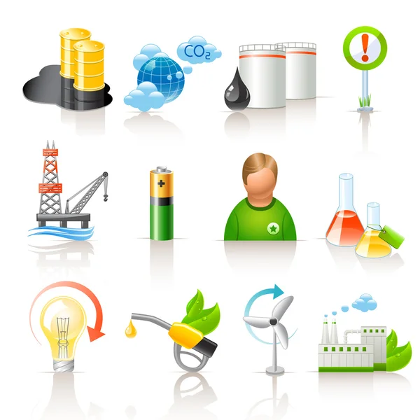 Iconos de ecología y combustible — Vector de stock