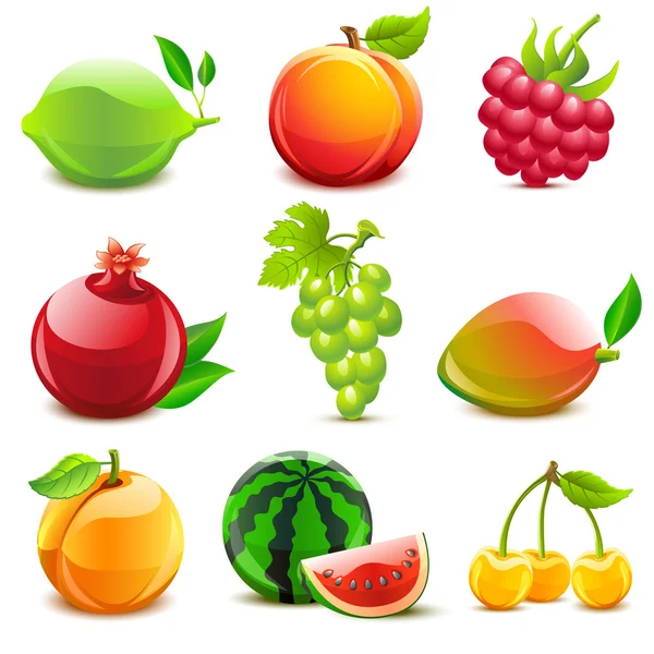 Conjunto de frutas brilhantes — Vetor de Stock