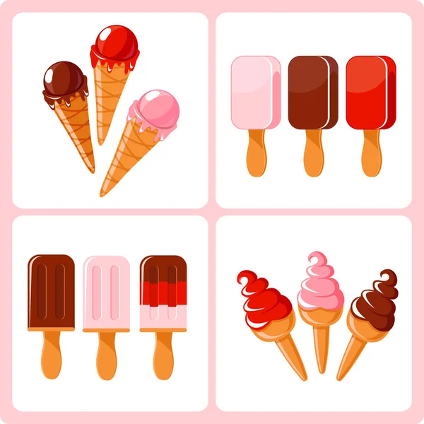 アイスクリームのデザートのセット — ストックベクタ