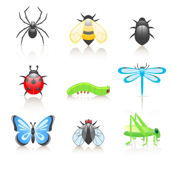 Ensemble d'icônes d'insectes de bande dessinée — Image vectorielle
