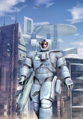 Futuristic soldier space infantry clipart