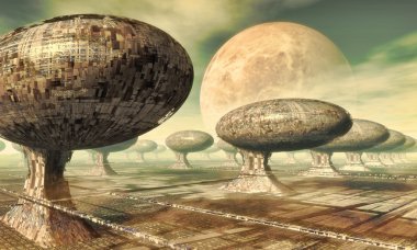 Alien planet city clipart