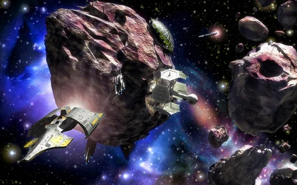 Statek kosmiczny pole asteroid kosmiczną bazą — Zdjęcie stockowe